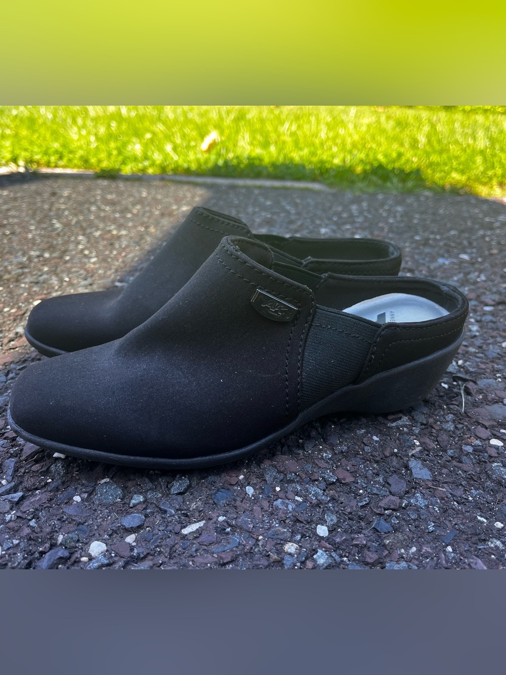 Anne Klein Valenzona Mule Womens 6M Black Wedge Slip On Comfort Career Shoes